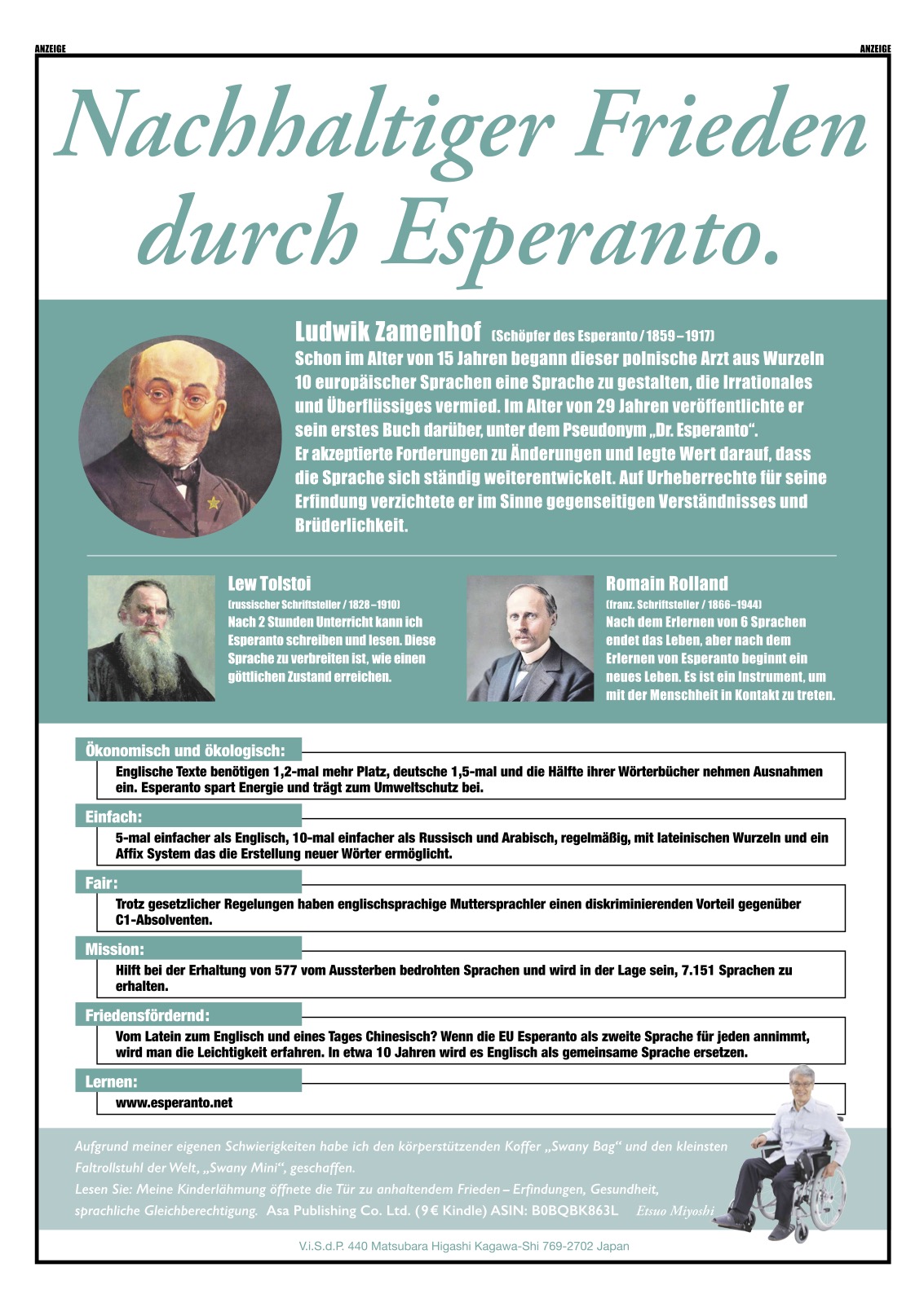 Inserat für Esperanto, FAZ, 23.2.2023, S. 26