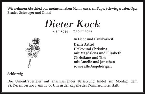 Dieter Kock Todesanzeige