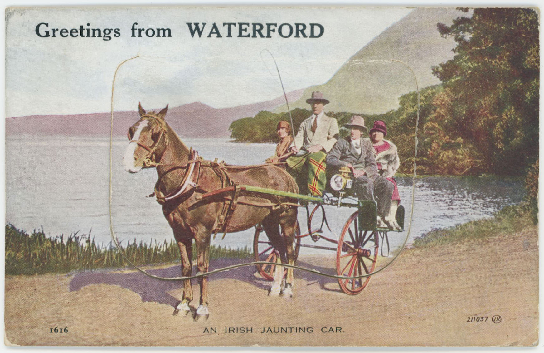 Irish Jaunting Car scene, greetings from Waterford.