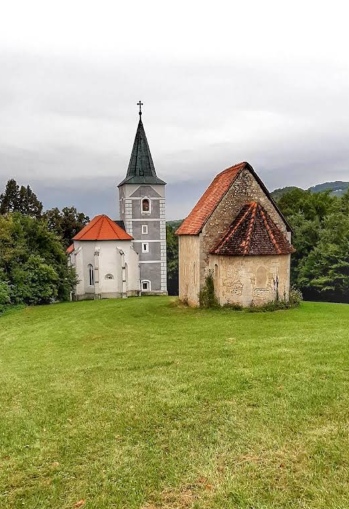 Gradišče nad Podsredo - Cerkev Marije sedem žalosti, Stara sv. gora nad Podsredo - Hétfájdalmú Szűzanya-templom a Szent öreghegyen (386 m)
