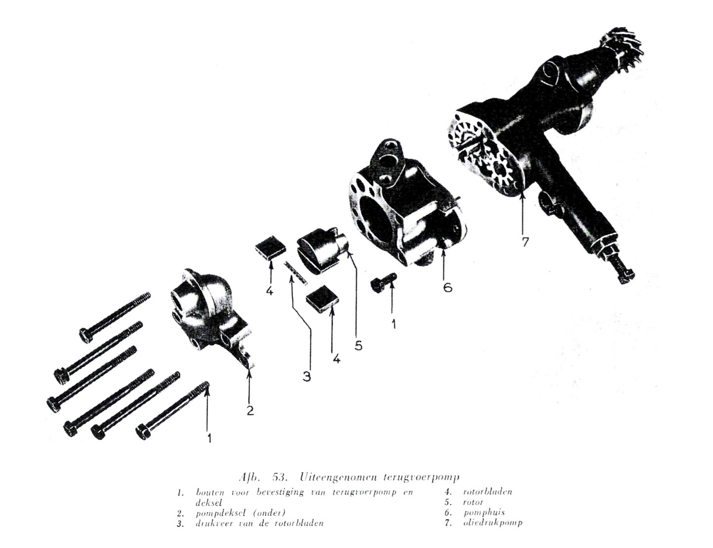 Exploded view van oliepomp Hercules JXC motor voor DAF YA 314
