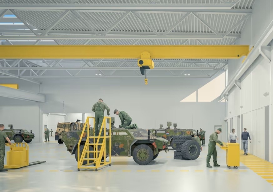 Bovenloopkraan in nieuw te bouwen Technologie Centrum Land