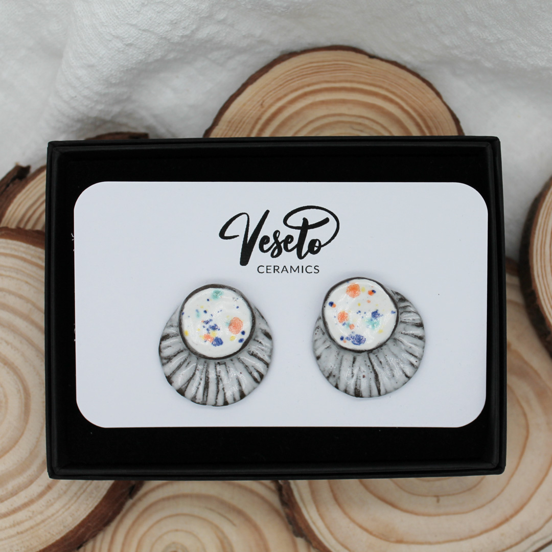 Air Spots Ivory Ceramic Earrings - handcrafted by Veseto.Ceramics