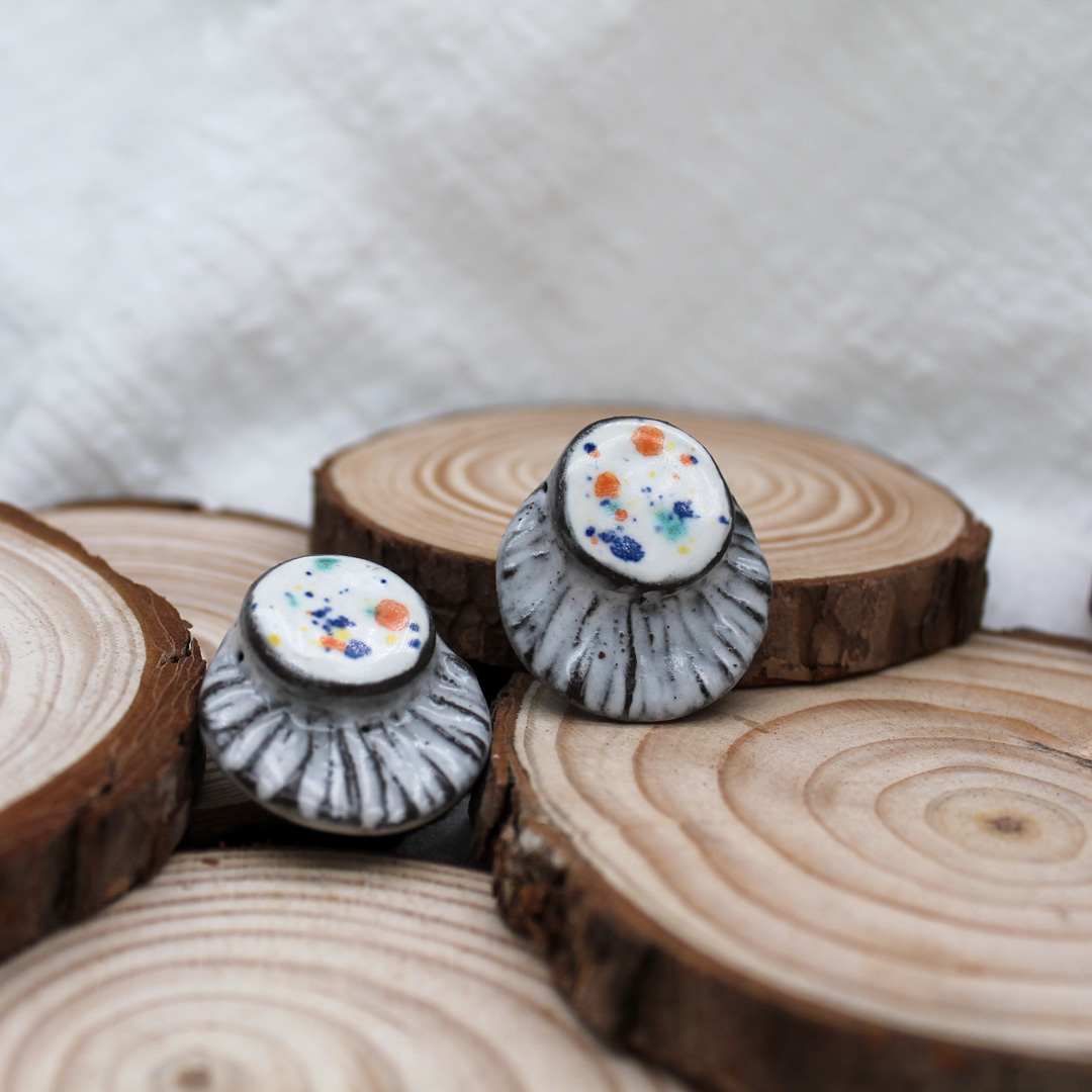 Air Spots Ivory Ceramic Earrings - handcrafted by Veseto.Ceramics