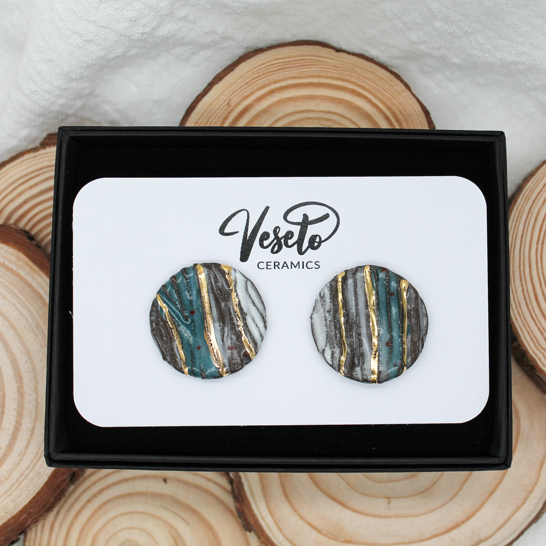 Arctic Gold Ceramic Earrings - handcrafted by Veseto.Ceramics