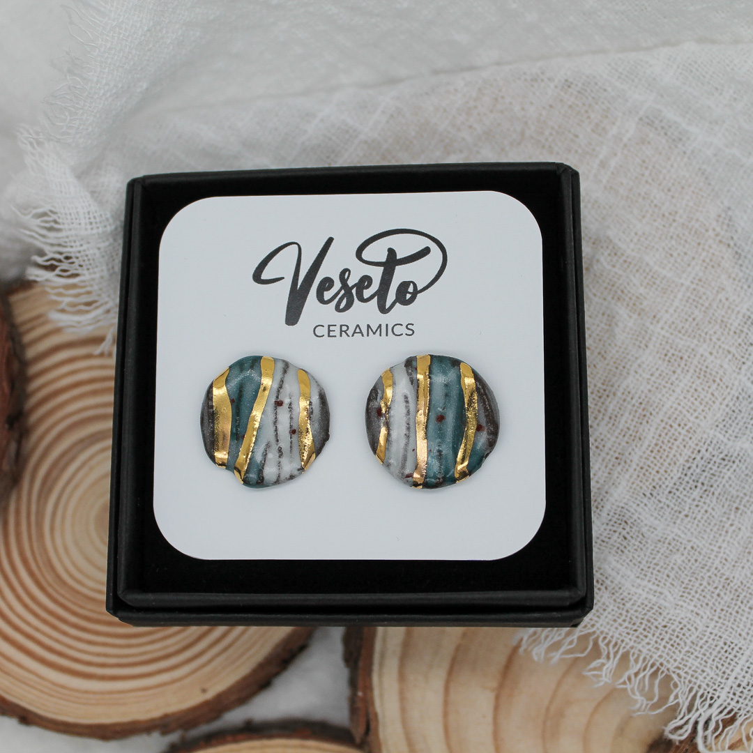 Arctic Gold Small Ceramic Earrings - handcrafted by Veseto.Ceramics