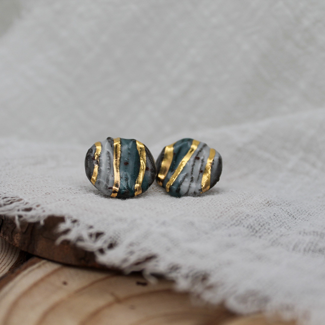 Arctic Gold Small Ceramic Earrings - handcrafted by Veseto.Ceramics
