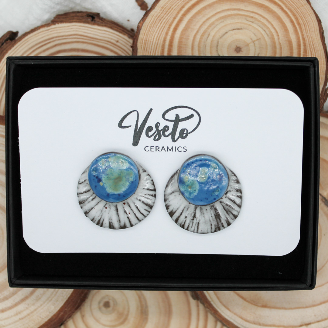 Blue Earth Ivory Ceramic Earrings - handcrafted by Veseto.Ceramics
