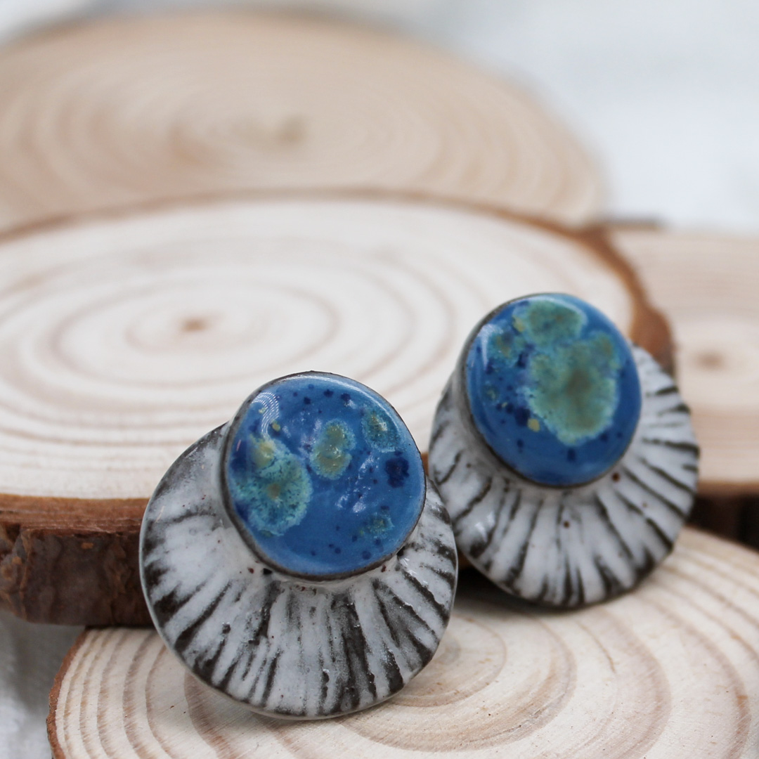 Blue Earth Ivory Ceramic Earrings - handcrafted by Veseto.Ceramics