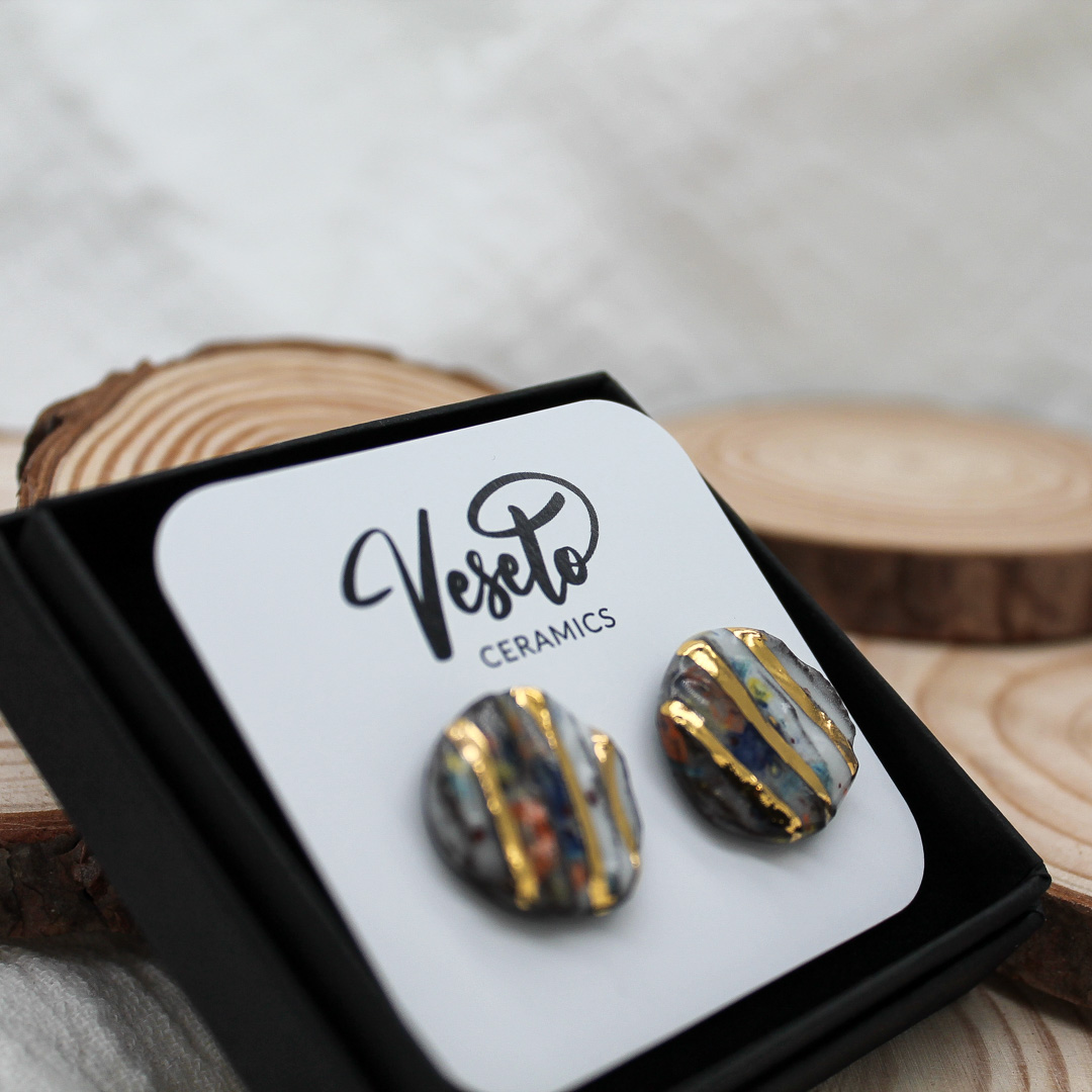 Earthen Colors Crystals Ceramic Earrings - handcrafted by Veseto.Ceramics