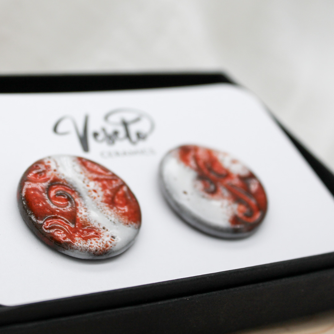 Frosty Crimson Ceramic Earrings - handcrafted by Veseto.Ceramics