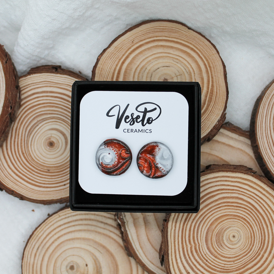 Frosty Crimson Small Ceramic Earrings - handcrafted by Veseto.Ceramics