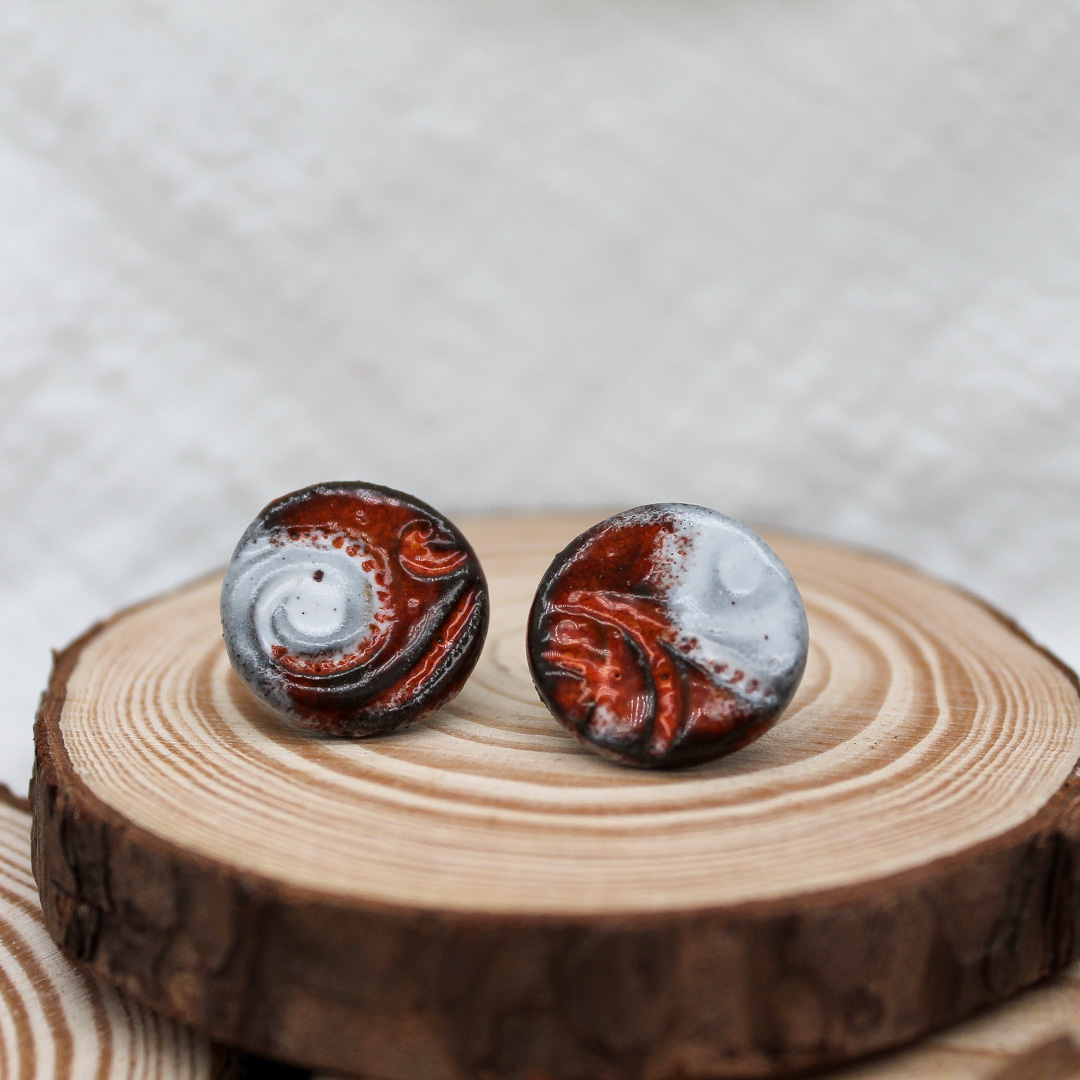 Frosty Crimson Small Ceramic Earrings - handcrafted by Veseto.Ceramics
