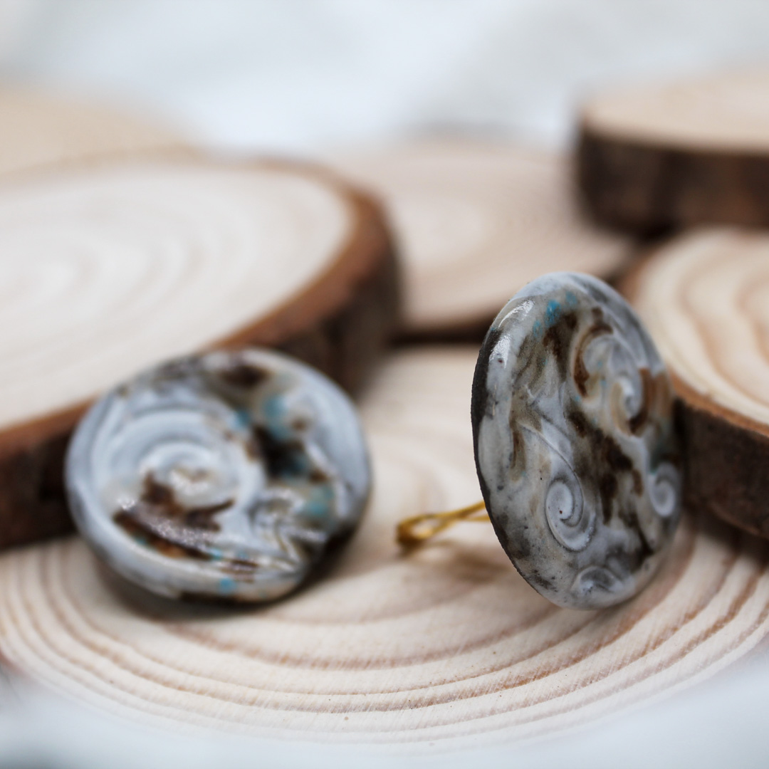 Frosty Mocha Ceramic Earrings (Clips) - handcrafted by Veseto.Ceramics