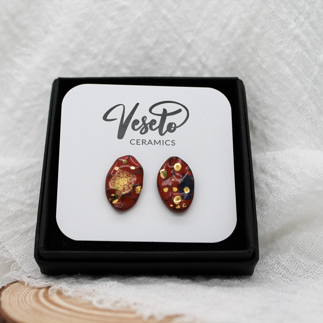 Gleam Red Small Ceramic Earrings - handcrafted by Veseto.Ceramics