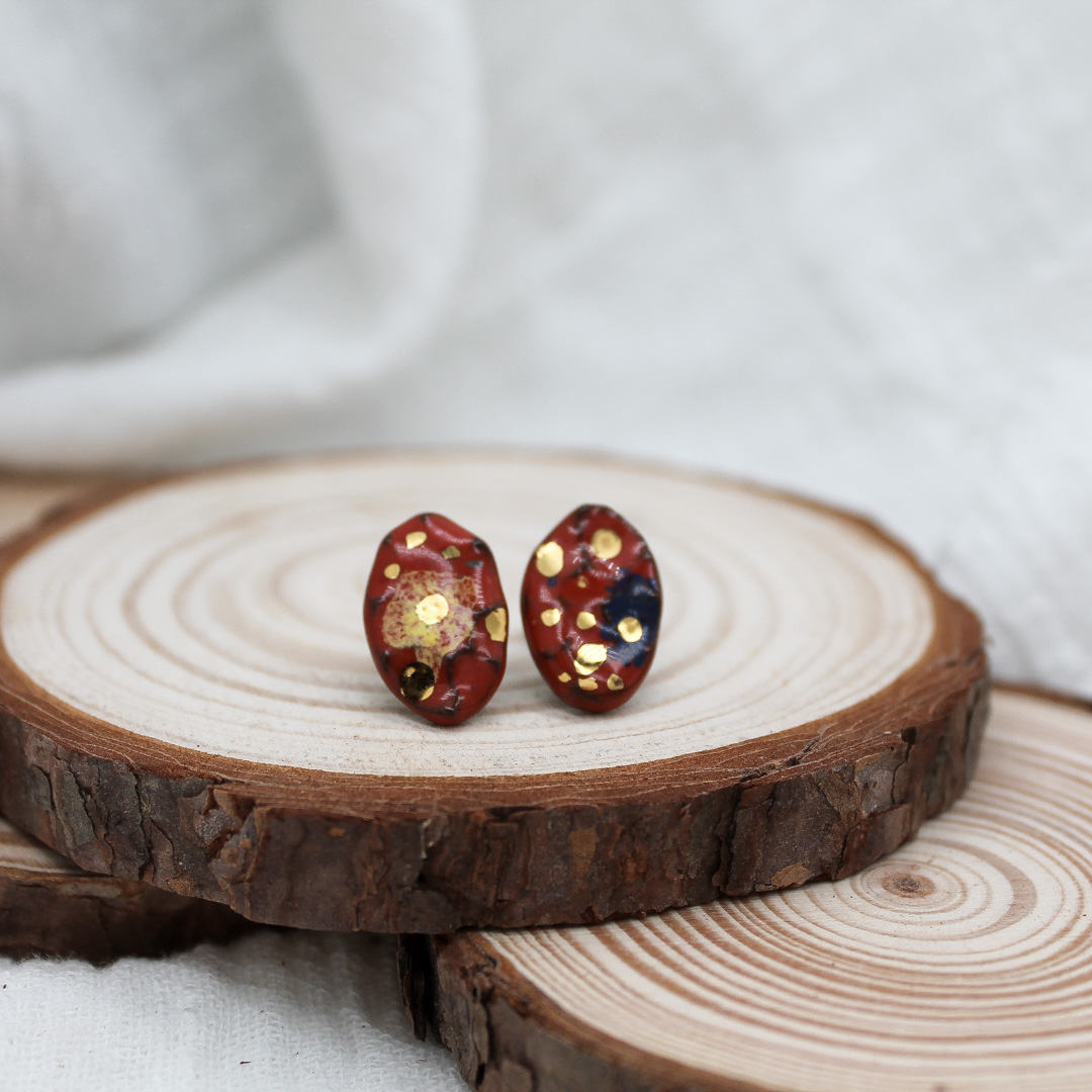 Gleam Red Small Ceramic Earrings - handcrafted by Veseto.Ceramics
