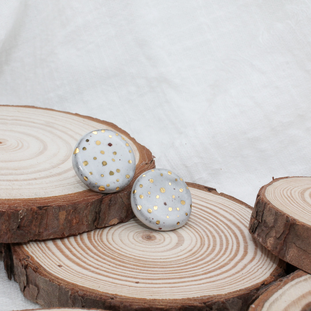 Goldy Dots Ivory Ceramic Earrings - handcrafted by Veseto.Ceramics