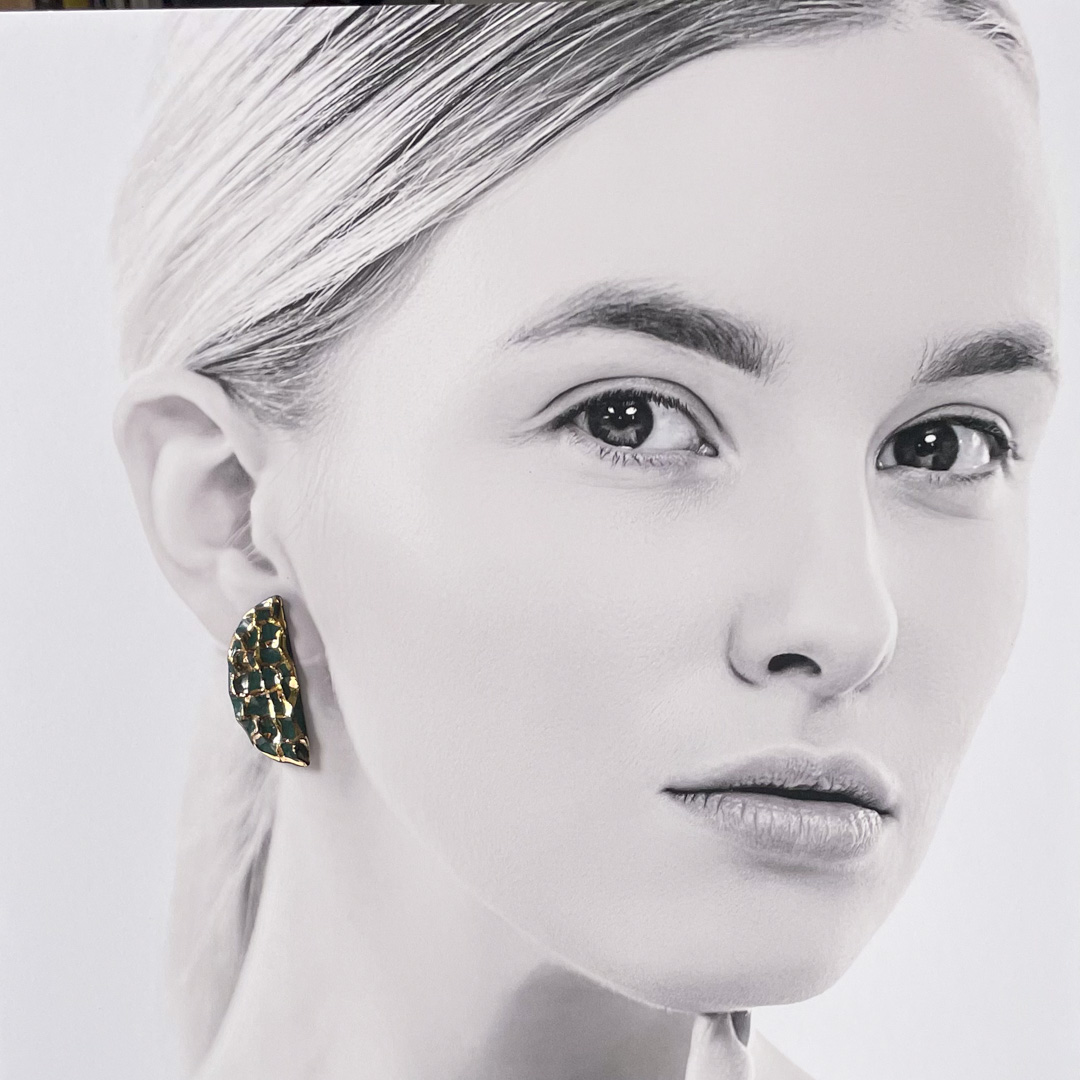 Green Golden Lace Ceramic Earrings - handcrafted by Veseto.Ceramics