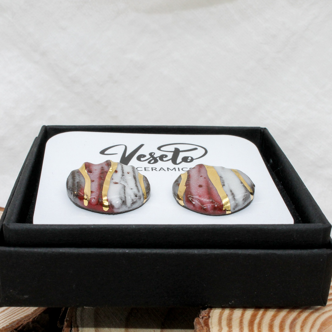 Ice Rose Crystals Small Ceramic Earrings - handcrafted by Veseto.Ceramics