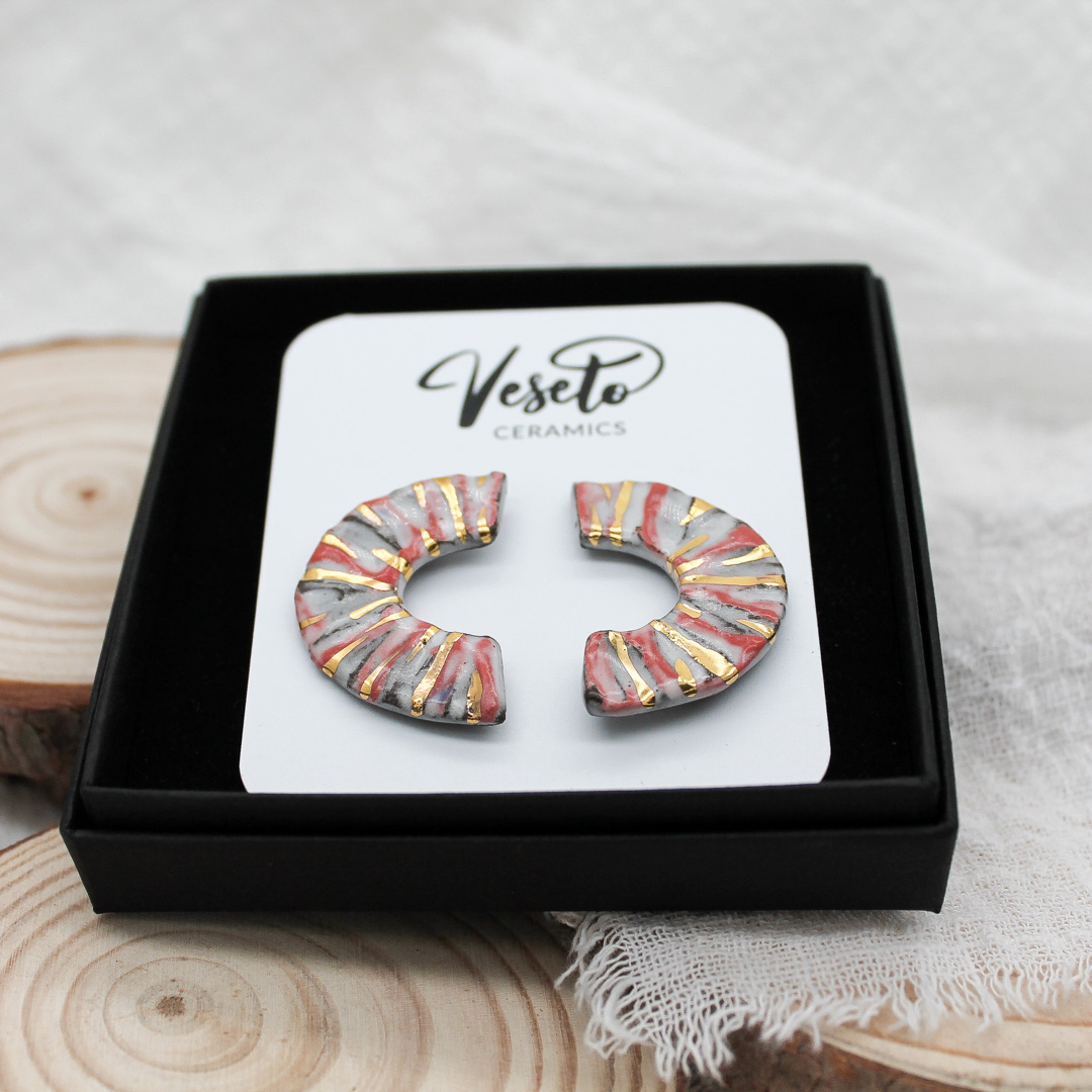 Ivory Blush Moons Ceramic Earrings - handcrafted by Veseto.Ceramics