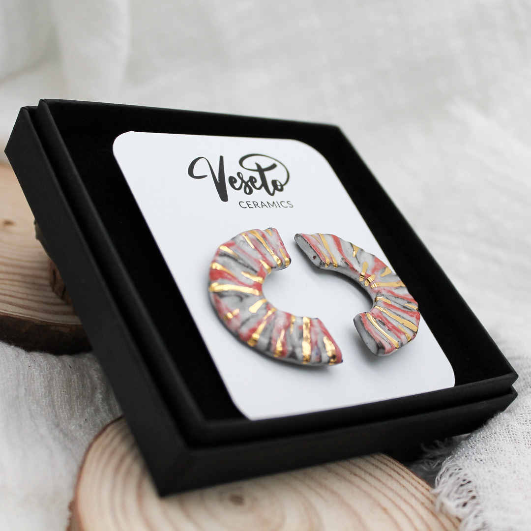 Ivory Blush Moons Ceramic Earrings - handcrafted by Veseto.Ceramics