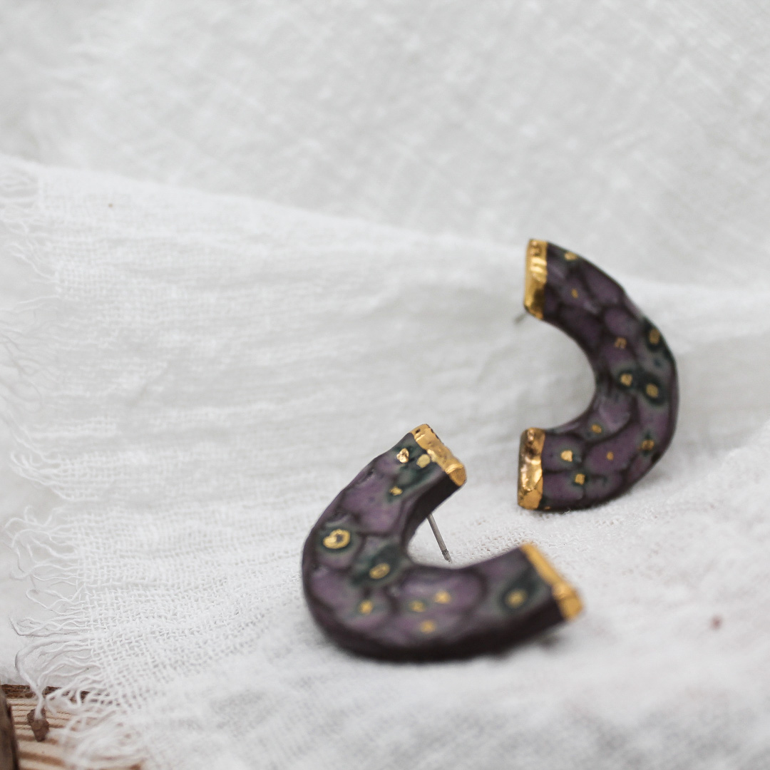 Ivory Orchid Moons Ceramic Earrings - handcrafted by Veseto.Ceramics
