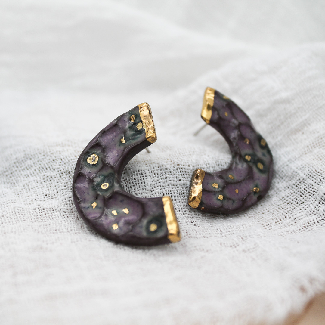 Ivory Orchid Moons Ceramic Earrings - handcrafted by Veseto.Ceramics