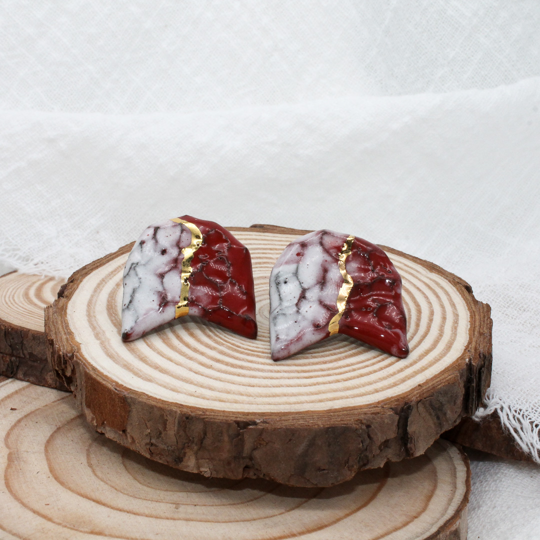 Red Mermaid Ivory Ceramic Earrings - handcrafted by Veseto.Ceramics
