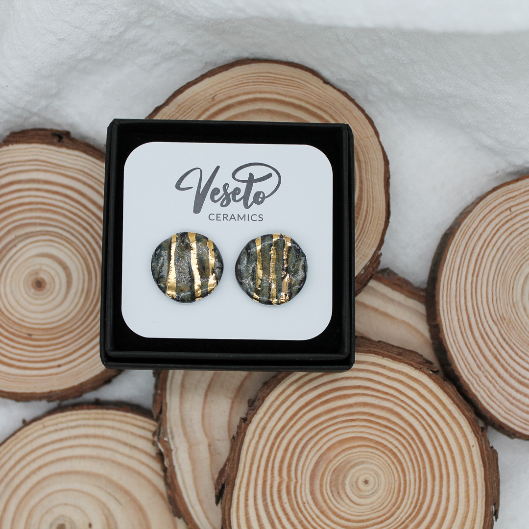 Sandalwood Gold Ceramic Earrings - handcrafted by Veseto.Ceramics