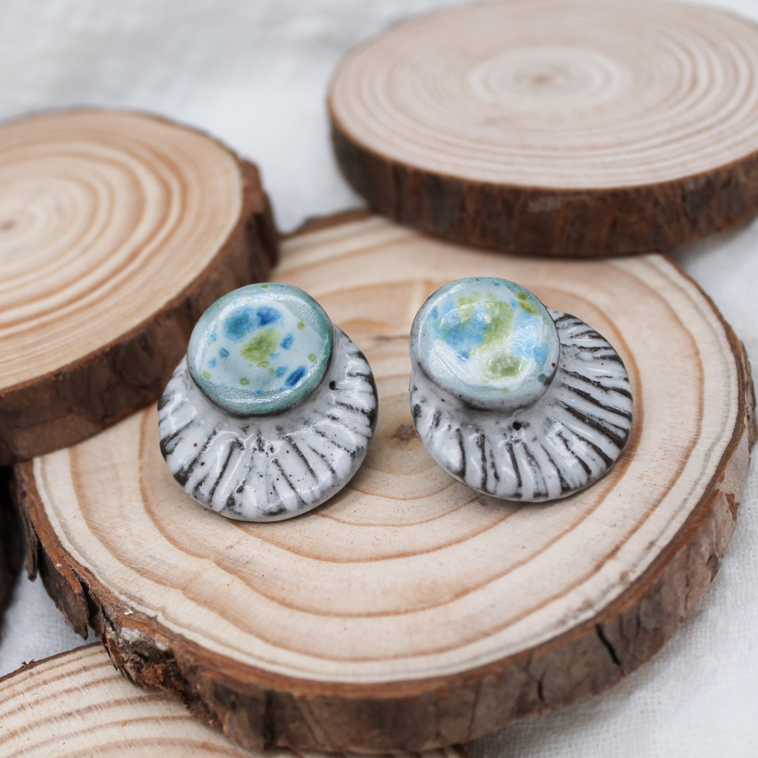 Sky Earth Ivory Ceramic Earrings - handcrafted by Veseto.Ceramics
