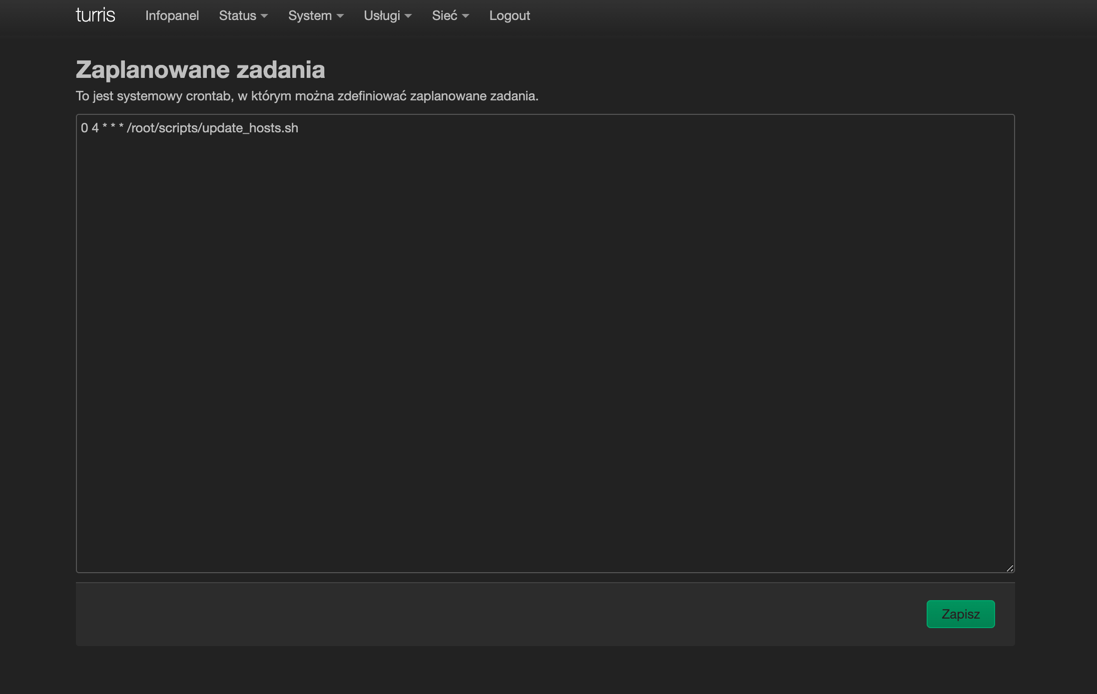 Widok z WebGui LuCI