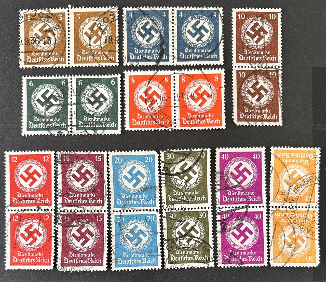 German Reich set of 22 stamps. (All Block of 2)