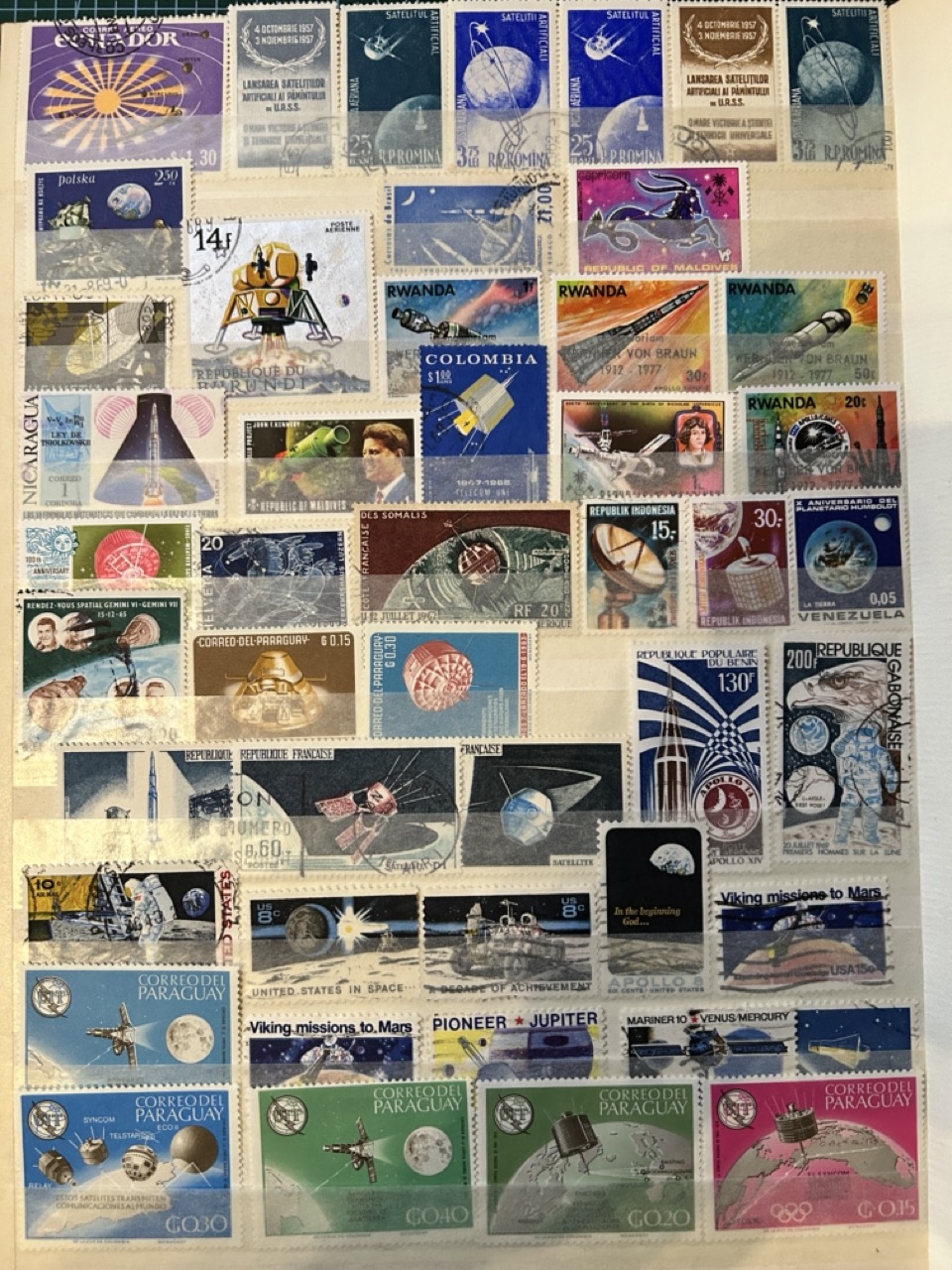 Great-Britain and spaceship themed stamps.