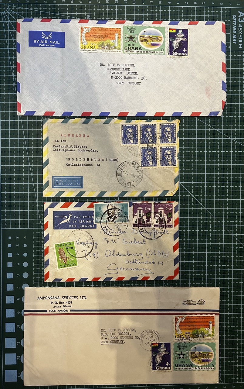 AIR Mail Covers travelled from around the world to West Germany