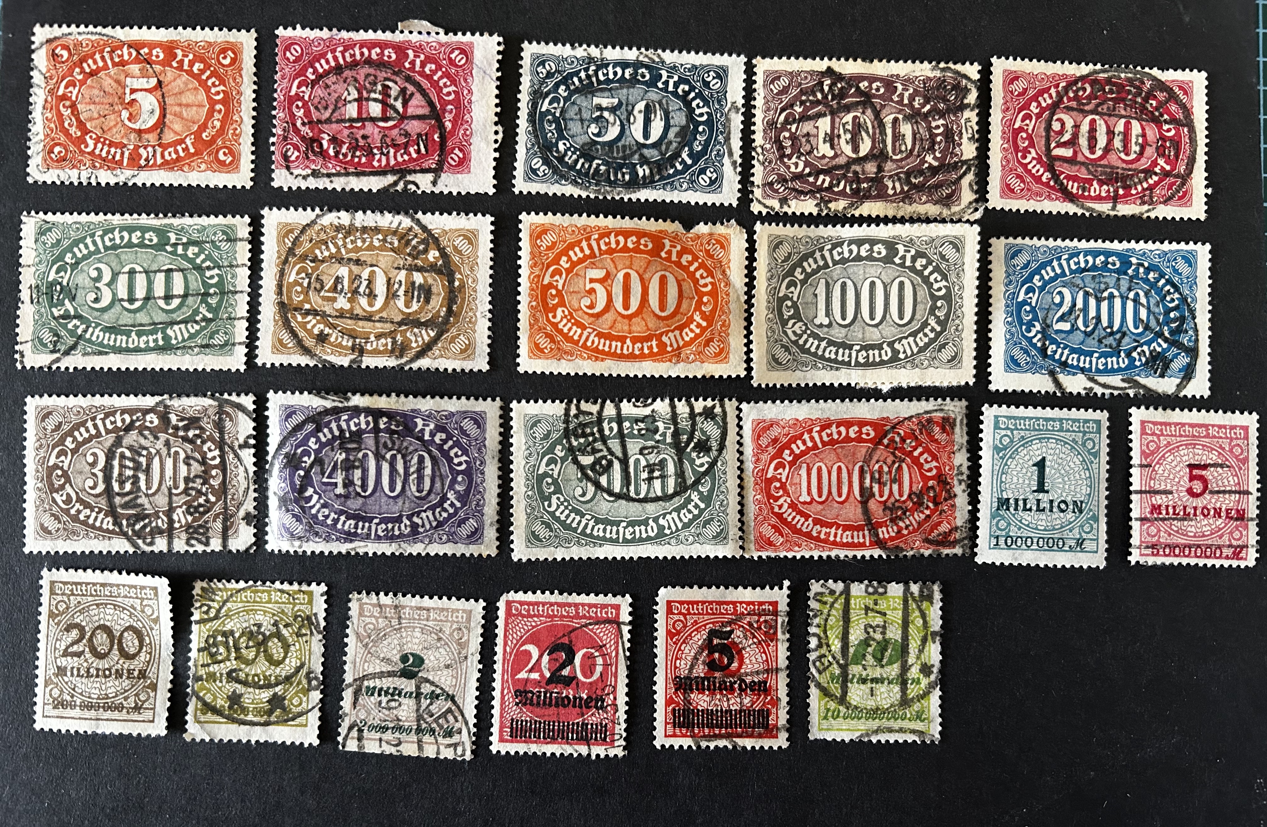 Hyperinflation stamps from the definitive series of Weimar Republic