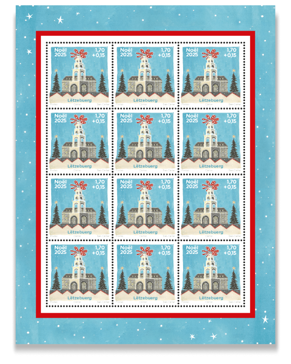 Christmas 2025 Esch-sur-Alzette — decorative sheet of 12 stamps