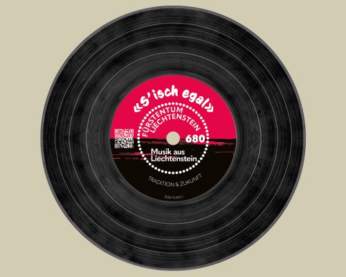'S'isch egal' souvenir sheet — a playable vinyl record with the stamp at its centre