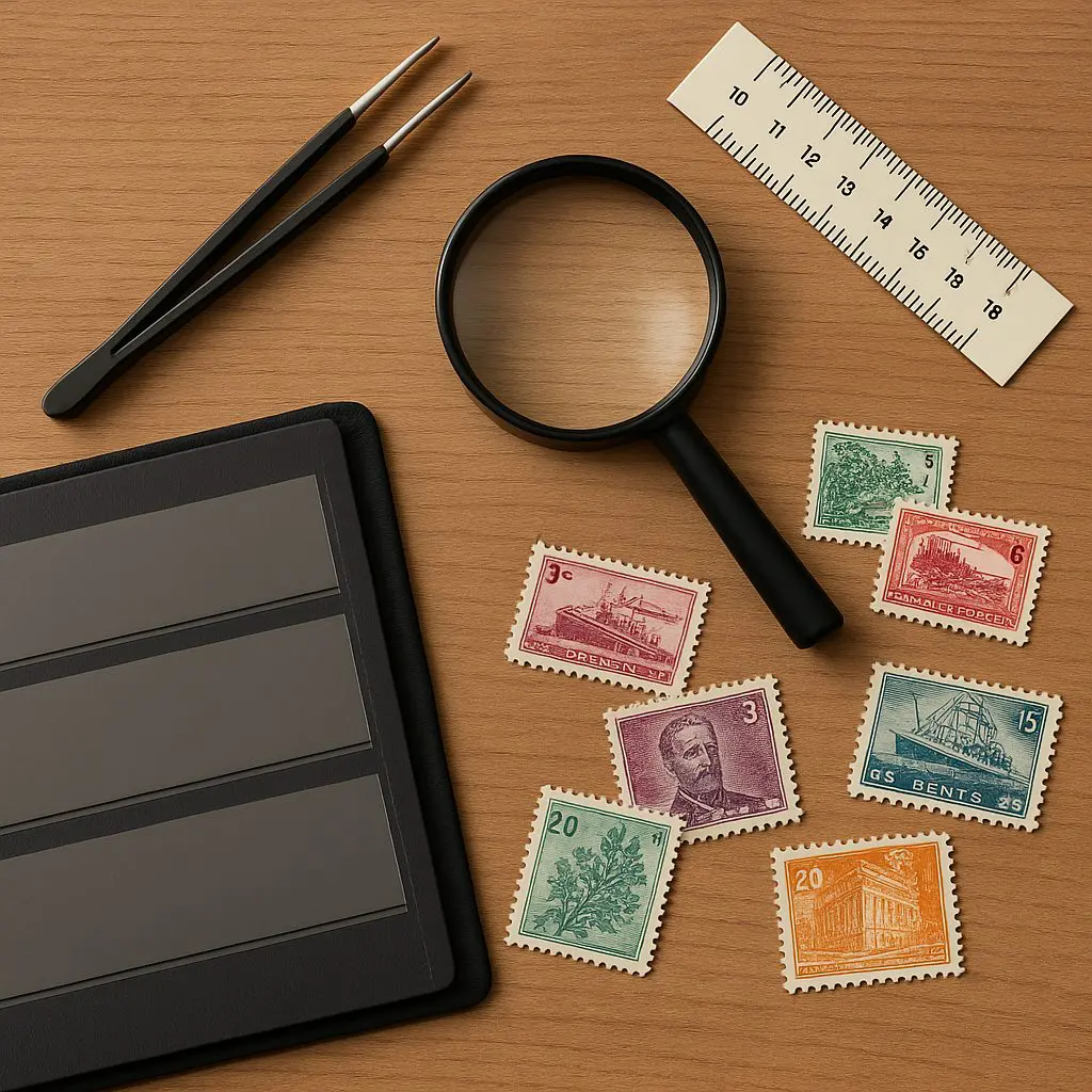 Magnifying Glass over Stamps