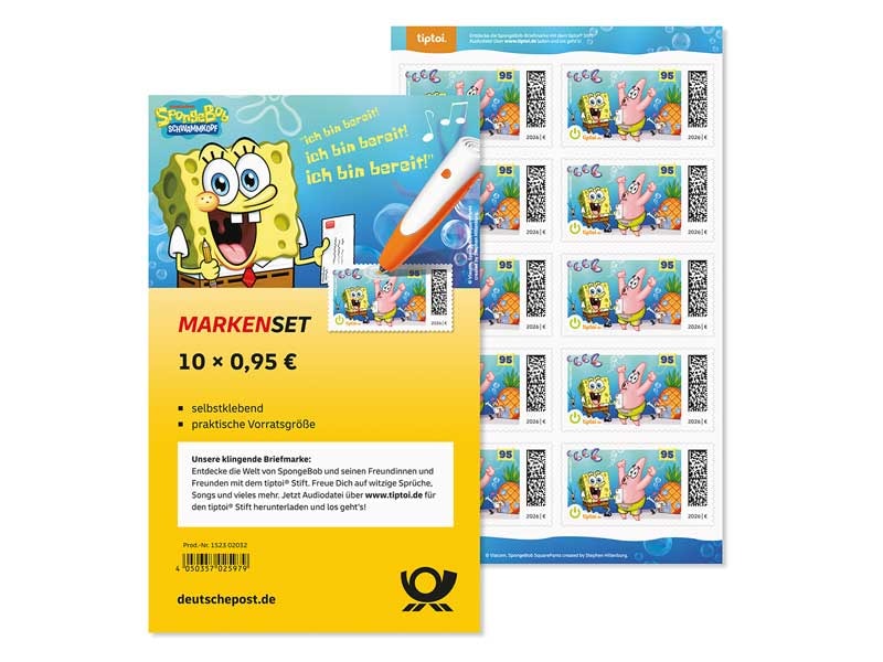 SpongeBob and Friends self-adhesive 10-stamp set — Deutsche Post 2026