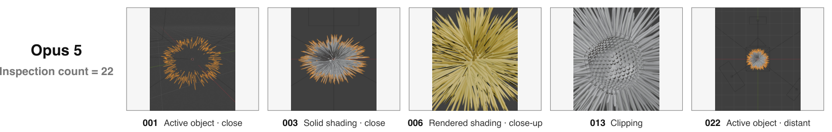 Selected views from 22 Opus inspections of the same target