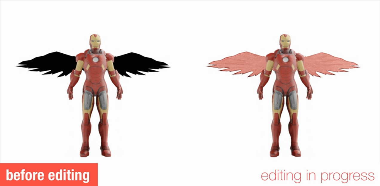 SeamlessNeRF before and during a part composition edit