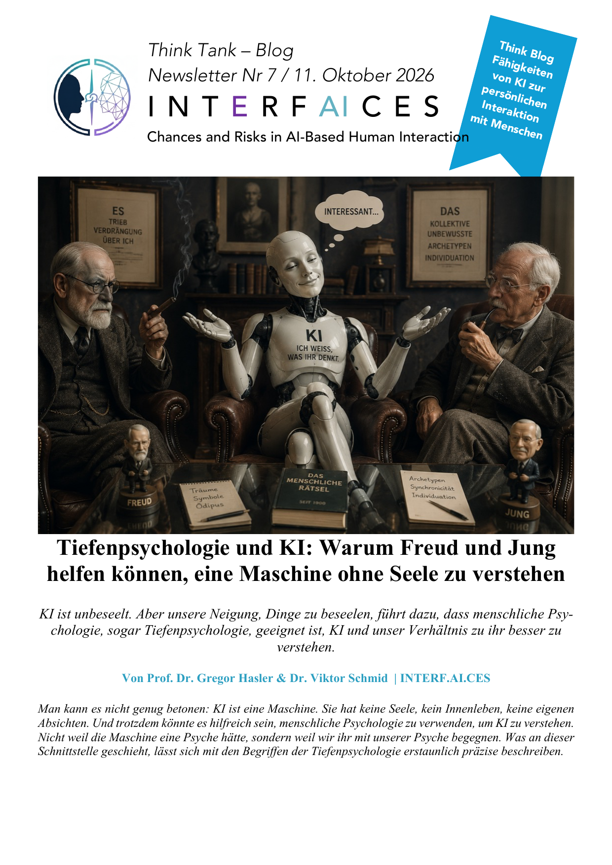 Titelseite Newsletter 7: Tiefenpsychologie und KI