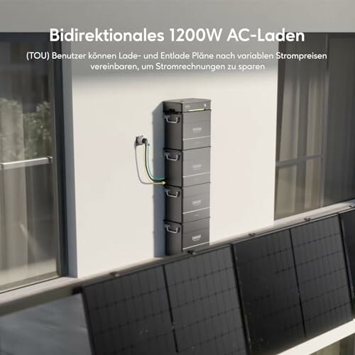 Bidirektionale 1200W AC-Ladestation an der Wand mit Solarpanels