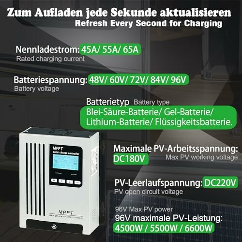 Technische Spezifikationen eines MPPT-Solar-Ladereglers