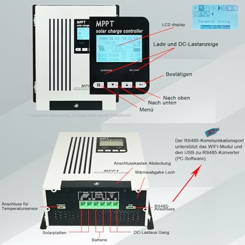 MPPT Solar-Laderegler mit LCD-Anzeige und Anschlüssen