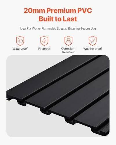 Schwarze PVC-Platte, wasser- und feuerfest.