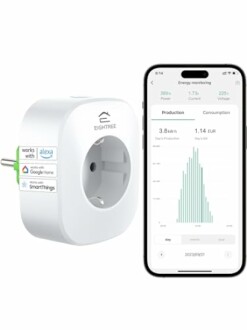 Intelligenter Steckdosenadapter mit Energieüberwachung und Smartphone-App.