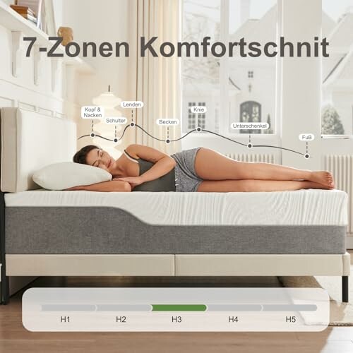 Frau schläft auf einer 7-Zonen-Komfortschaummatratze.