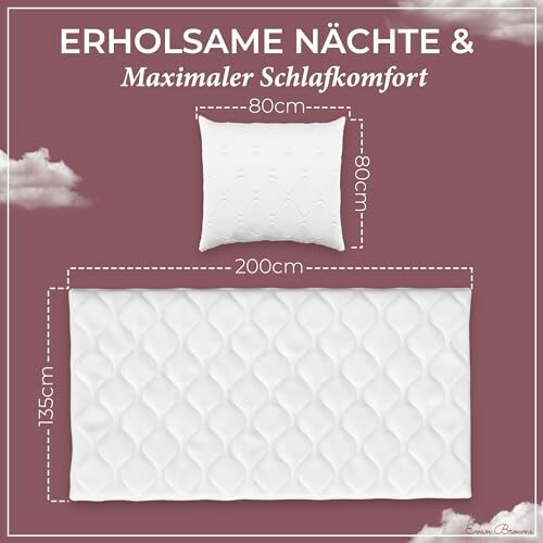 Diagramm der Bettwäschegrößen mit Kissen und Decke.