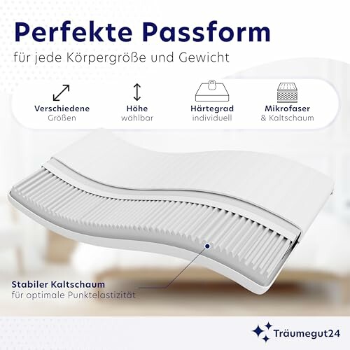 Ergonomisches Kissen mit Kaltschaum für individuelle Anpassung.